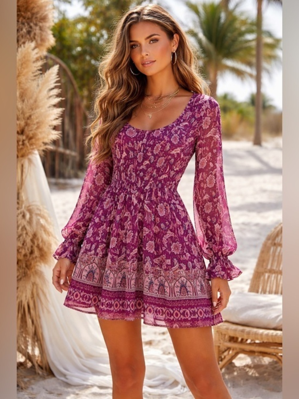 Hollister Purple Y2K Cottagecore Floral Flowy Dress Size Medium